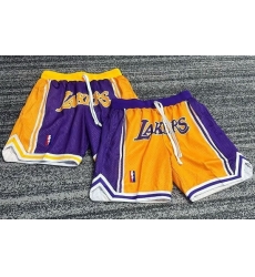Men Lakers NBA Basketball Shorts Yellow Purple Men Lakers NBA Basketball Shorts Yellow Purple