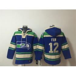 Men Seattle Seahawks  12 Fan Royal Ageless Must Have Lace Up Pullover Hoodie