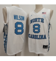 Men North Carolina #8 Caleb Wilson Basketball White Stitched Jersey Men North Carolina #8 Caleb Wilson Basketball White Stitched Jersey