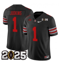 Men's Ohio State Buckeyes #1 Quinshon Judkins Black 2025 CFP Final Patch F.U.S.E. Vapor Limited Stitched Football Jersey