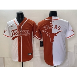 Men Texas Longhorns Team Big Logo White Orange Split Stitched Jersey