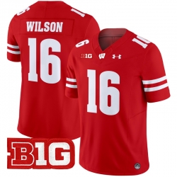 Men Youth Wisconsin Badgers 16 Russell Wilson Red 2024 Vapor Limited Jersey All Stitched