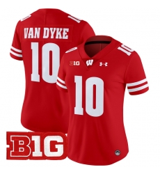 Women Wisconsin Badgers 10 Tyler Van Dyke Red 2024 Vapor Limited Jersey All Stitched