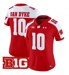 Women Wisconsin Badgers 10 Tyler Van Dyke Red Alternate 2024 Vapor Limited Jersey All Stitched Women Wisconsin Badgers 10 Tyler Van Dyke Red Alternate 2024 Vapor Limited Jersey All Stitched