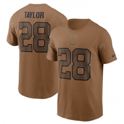 Men Indianapolis Colts 28 Jonathan Taylor 2023 Brown Salute To Service Name Number T Shirt