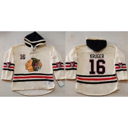 Men Chicago Blackhawks 16 Marcus Kruger Cream Heavyweight Pullover Hoodie Stitched NHL Jersey