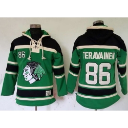 Men Chicago Blackhawks 86 Teuvo Teravainen Green St  Patrick Day McNary Lace Hoodie Stitched NHL Jersey