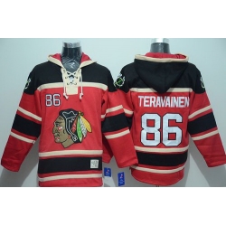 Men Chicago Blackhawks 86 Teuvo Teravainen Red Sawyer Hooded Sweatshirt Stitched NHL Jersey