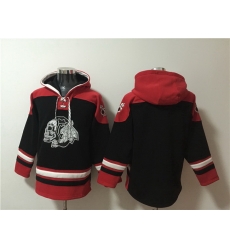 Men Chicago Blackhawks Blank Black Lace Up Pullover Hoodie