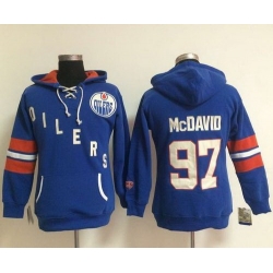 Edmonton Oilers 97 Connor McDavid Light Blue Women Old Time Heidi NHL Hoodie