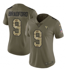 Nike Cardinals #9 Sam Bradford Olive Camo Womens Stitched NFL Limited 2017 Salute to Service Jersey