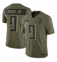 Men Atlanta Falcons 9 Michael Penix Jr Olive 2025 Salute to Service Limited Stitched Football Jersey