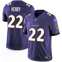 Men Baltimore Ravens 22 Derrick Henry Purple 2023 F U S E  Vapor Limited Football Stitched Jersey