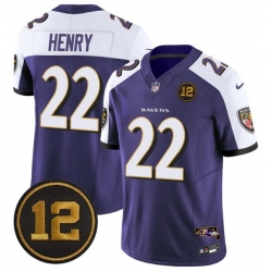 Men Baltimore Ravens 22 Derrick Henry Purple Alternate 2025 F U S E  Jacoby Jones Patch Vapor Limited Football Jersey