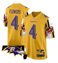 Men Baltimore Ravens 4 Zay Flowers Gold 2025 Maryland Flag Vapor Limited Football Game Jersey Men Baltimore Ravens 4 Zay Flowers Gold 2025 Maryland Flag Vapor Limited Football Game Jersey