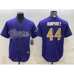 Men Baltimore Ravens 44 Marlon Humphrey Purple Gold With Patch Cool Base Stitched Baseball Jersey