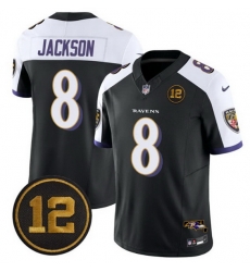 Men Baltimore Ravens 8 Lamar Jackson Black Alternate 2025 F U S E Jacoby Jones Patch Vapor Limited Football Jersey Men Baltimore Ravens 8 Lamar Jackson Black Alternate 2025 F U S E Jacoby Jones Patch Vapor Limited Football Jersey