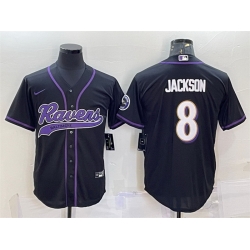 Men Baltimore Ravens 8 Lamar Jackson Black With Patch Cool Base Stitched Baseball Jersey