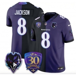 Men Baltimore Ravens Active Player Custom Black Purple Split F U S E  With Patch Limited Stitched Football Jersey