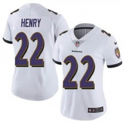 Women Baltimore Ravens 22 Derrick Henry 2023 F U S E White Vapor Limited Football Stitched Jersey