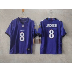 Women Baltimore Ravens  8 Lamar Jackson Purple F U S E  Vapor Football Jersey