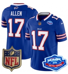 Men Buffalo Bills 17 Josh Allen Blue 2025 F U S E Farewell Season Gold Shield Patch Stitched Football Jersey