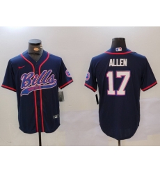 Men Buffalo Bills 17 Josh Allen Navy Team Cool Base Stitched Baseball Jersey