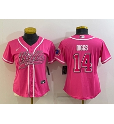 Women Buffalo Bills 14 Stefon Diggs Pink With Patch Cool Base Stitched Baseball Jersey