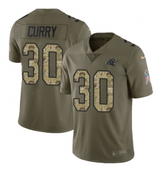 Youth Nike Panthers #30 Stephen Curry Olive Camo Stitched NFL Limited 2017 Salute to Service Jersey