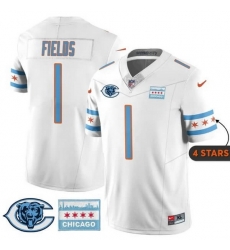 Men Chicago Bears 1 Justin Fields White City Edition F U S E With Chicago Flag Vapor Untouchable Limited Stitched Football Jersey Men Chicago Bears 1 Justin Fields White City Edition F U S E With Chicago Flag Vapor Untouchable Limited Stitched Football Jersey