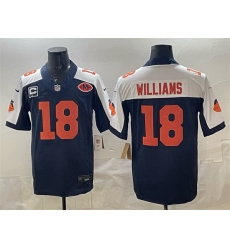 Men Chicago Bears 18 Caleb Williams Navy White F U S E  With 1 star C Patch And VMH Patch Throwback Stitched Football Jersey