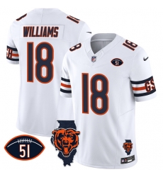 Men Chicago Bears 18 Caleb Williams White F U S E  With Illinois And No  51 Patch Stitched Football Jersey