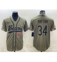 Men Chicago Bears 34 Walter Payton Olive 2022 Salute To Service Cool Base Stitched Baseball Jersey