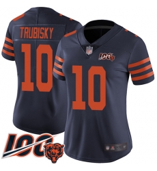 Women Chicago Bears 10 Mitchell Trubisky Limited Navy Blue Rush Vapor Untouchable 100th Season Football Jersey