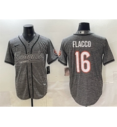 Men Cincinnati Bengals 16 Joe Flacco Grey With Patch Cool Base Stitched Baseball Jersey