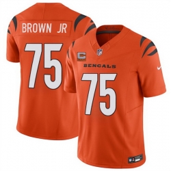 Men Cincinnati Bengals 75 Orlando Brown Jr Orange 2025 F U S E  With 2 Star C Patch Vapor Untouchable Limited Stitched Football Jersey
