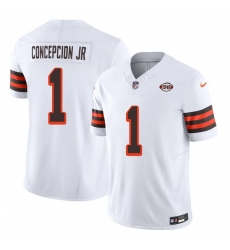 Men Cleveland Browns 1 KC Concepcion Jr White 2026 1946 Collection F U S E Vapor Limited Stitched Football Jersey Men Cleveland Browns 1 KC Concepcion Jr White 2026 1946 Collection F U S E Vapor Limited Stitched Football Jersey