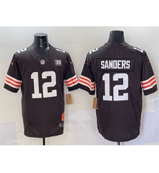 Men Cleveland Browns 12 Shedeur Sanders Brown 2025 Draft F U S E  With Jim Brown Memorial  26 Home Patch Vapor Limited Stitched Football Jersey