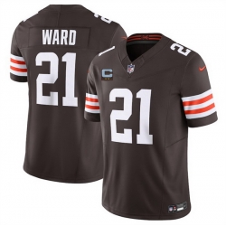 Men Cleveland Browns 21 Denzel Ward Brown 2025 F U S E  With 2 Star C Patch Vapor Limited Stitched Football Jersey