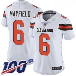 Browns #6 Baker Mayfield White Women Stitched Football 100th Season Vapor Limited Jersey
