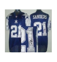 Dallas Cowboys 21 Deion Sanders Blue 75TH Patch Throwback M&N Signed NFL Jerseys