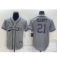 Men Dallas Cowboys 21 Ezekiel Elliott Grey Cool Base Stitched Baseball Jersey