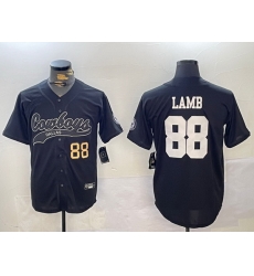 Men Dallas Cowboys 88 CeeDee Lamb Black With Patch Cool Base Stitched Baseball Jersey 2