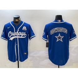 Men Dallas Cowboys Big Logo Royal With Patch Cool Base Stitched Baseball Jersey