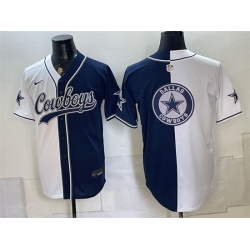 Men Dallas Cowboys Team Big Logo White Navy Split Stitched Jersey 001