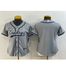 Women Dallas Cowboys Blank Grey With Patch Cool Base Stitched Baseball Jersey Women Dallas Cowboys Blank Grey With Patch Cool Base Stitched Baseball Jersey