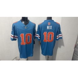 Men Denver Broncos  10 Bo Nix Blue F U S E  With Patch Throwback Vapor Limited Stitched Football Jersey