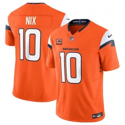 Men Denver Broncos 10 Bo Nix Orange 2025 F U S E  With 2 Star C Patch Vapor Limited Stitched Football Jersey