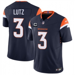 Men Denver Broncos 3 Wil Lutz Navy 2025 F U S E  With 2 Star C Patch Vapor Limited Stitched Football Jersey