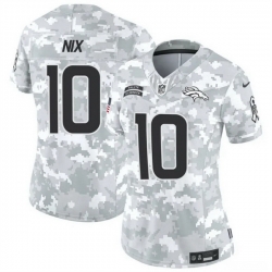 Women Denver Broncos 10 Bo Nix 2024 F U S E Arctic Camo Salute To Service Limited Stitched Jersey